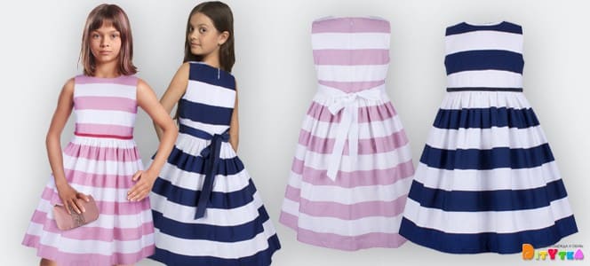 Button BLUE new collection Party dress striped